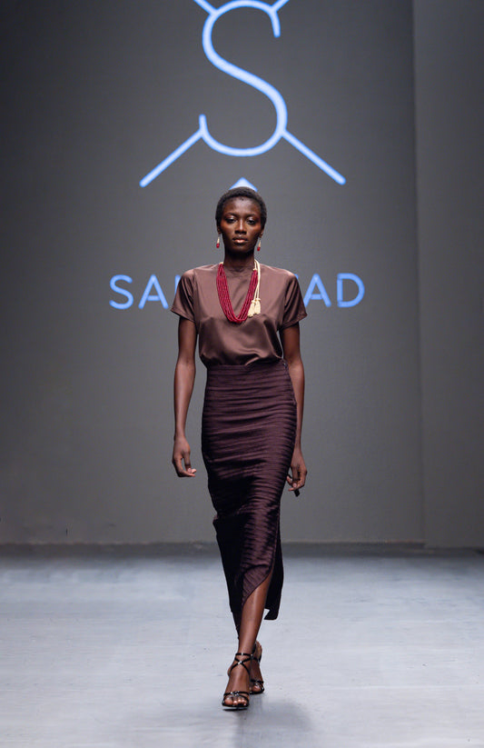 Imani – Sfifa Pencil Skirt & Silk Top with Majdoul Back